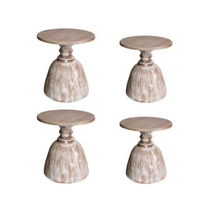 Rustic Distressed Wood Small Round Side Table
