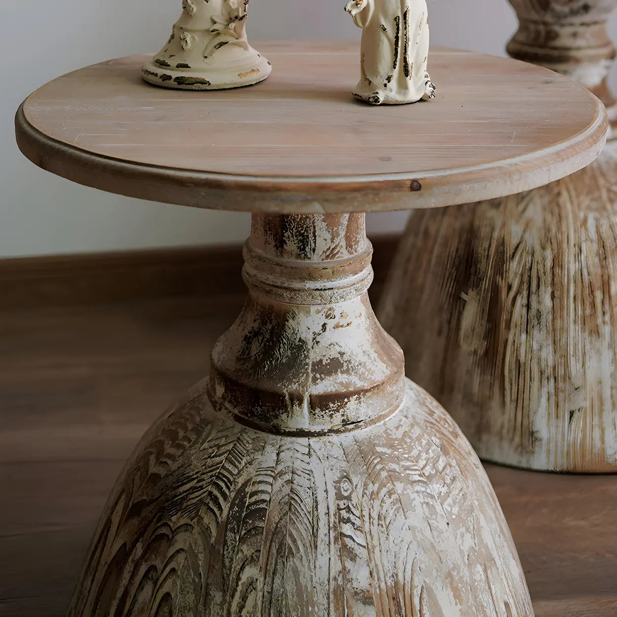 Rustic Distressed Wood Small Round Side Table