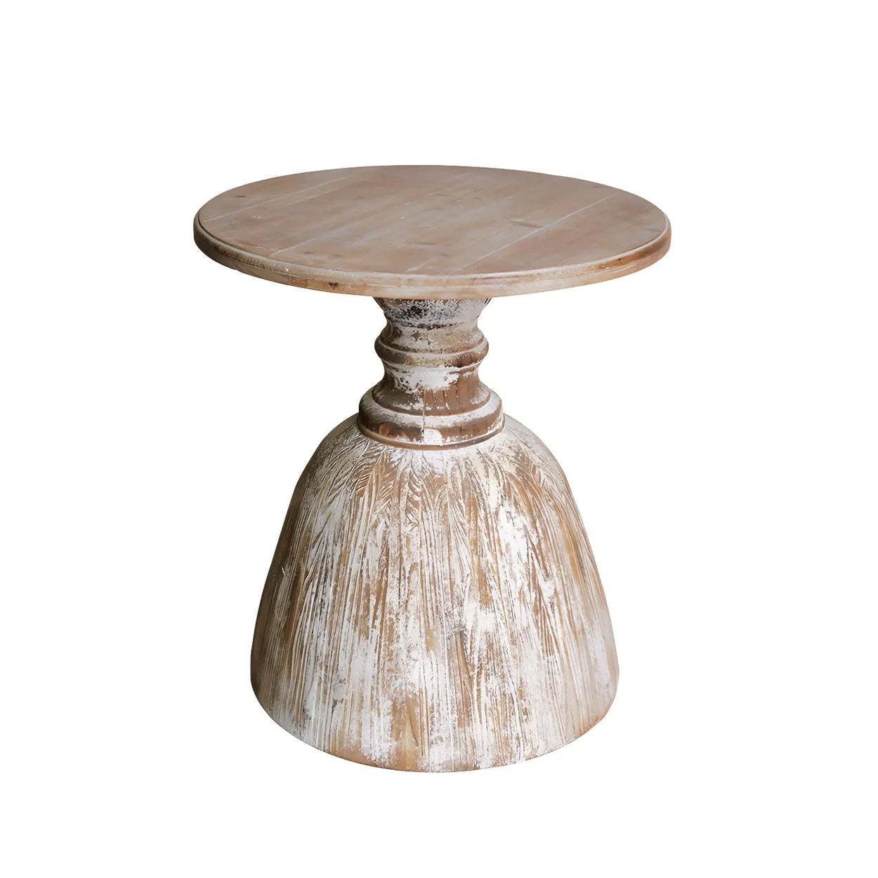 Rustic Distressed Wood Small Round Side Table