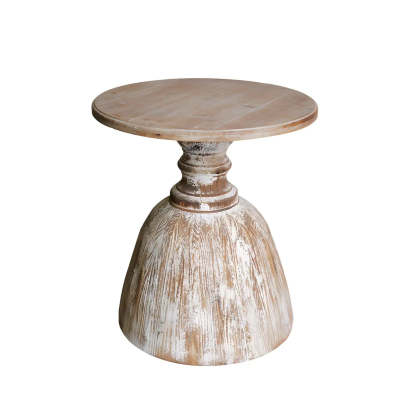 Rustic Distressed Wood Small Round Side Table