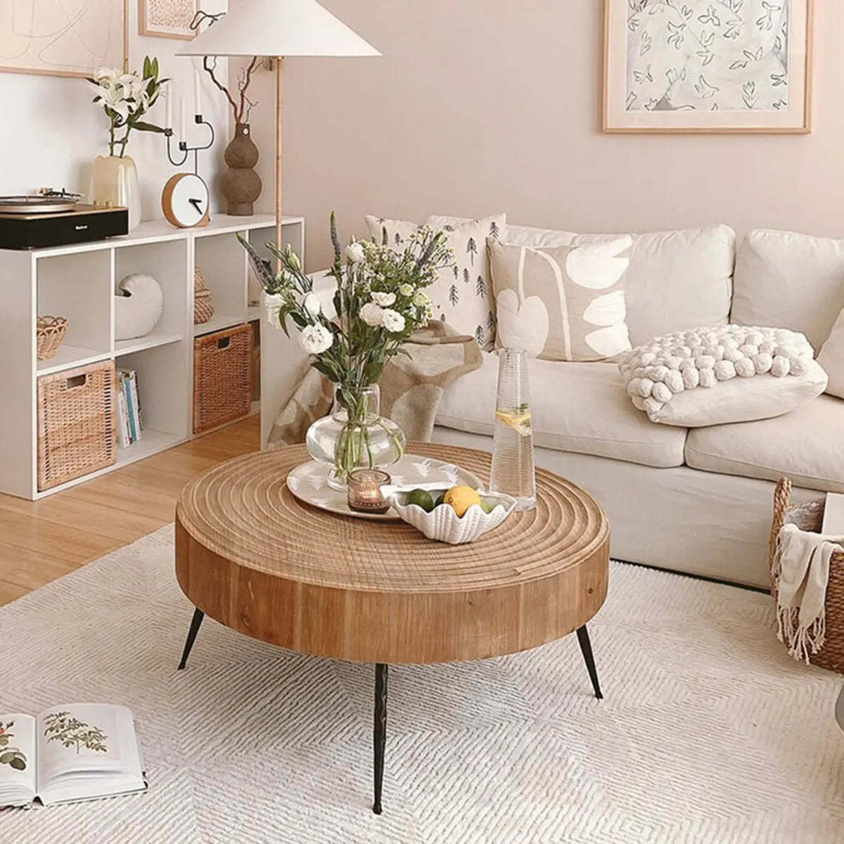Rustic Distressed Pine Round Coffee Table