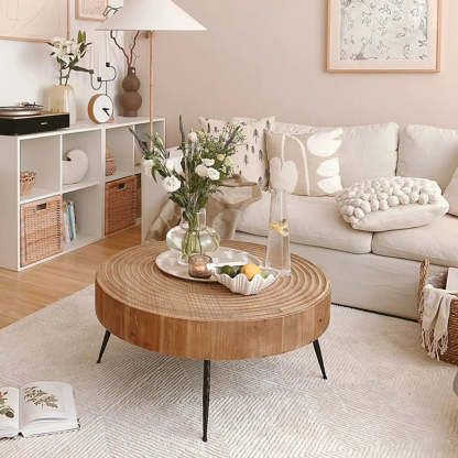 Rustic Distressed Pine Round Coffee Table