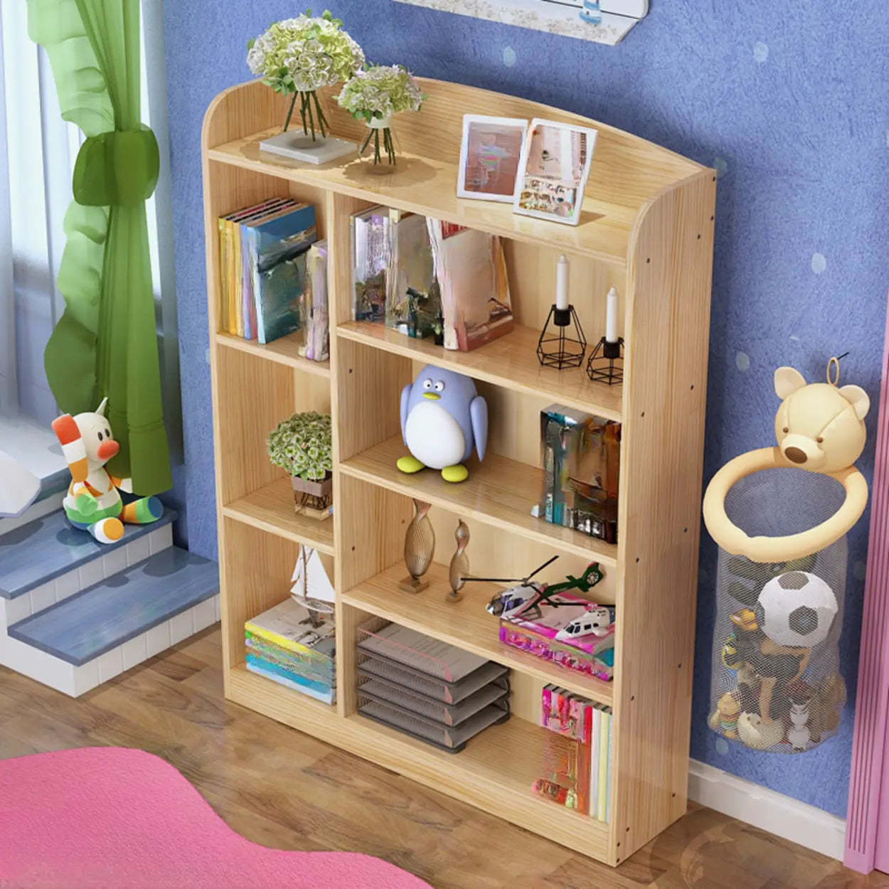 Rustic Pine Closed Back Wood Bookcase — 1