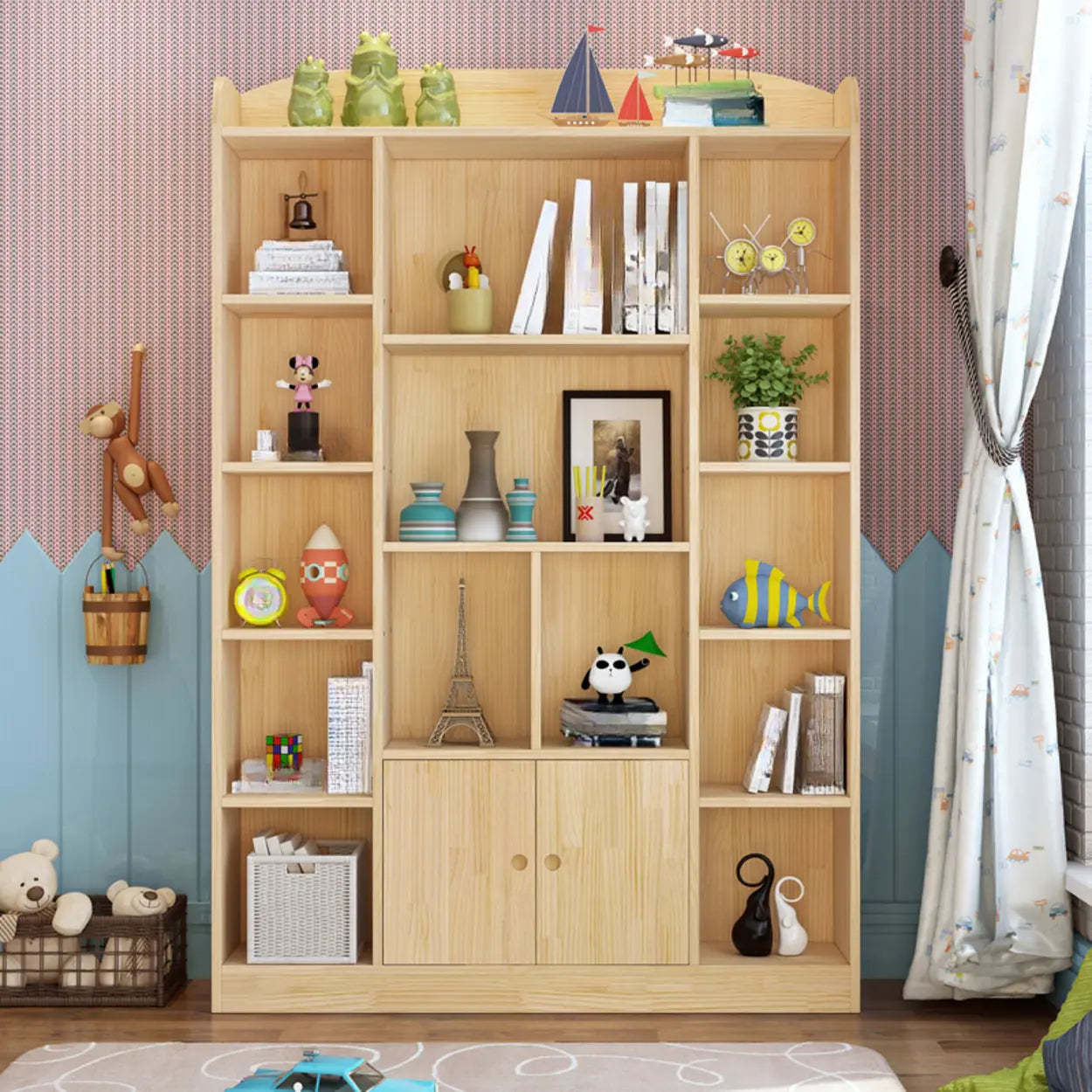 Rustic Pine Closed Back Wood Bookcase