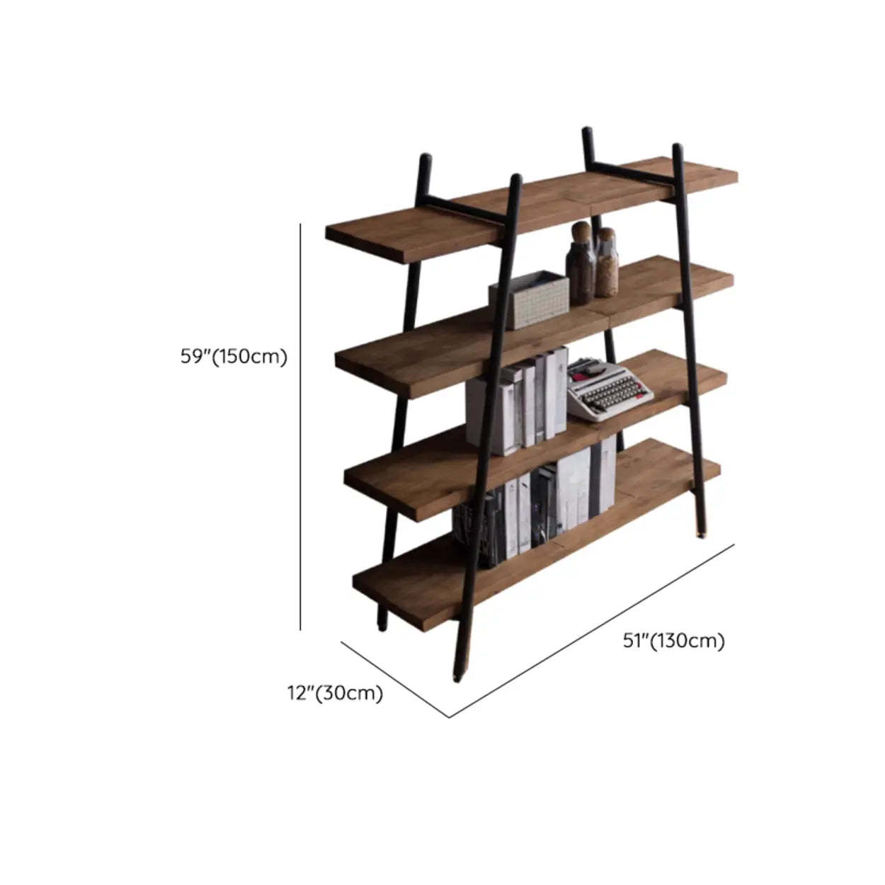 Rustic Rectangular Brown Wood Ladder Bookshelf