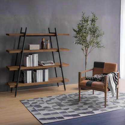 Rustic Rectangular Brown Wood Ladder Bookshelf