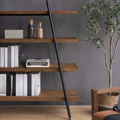 Rustic Rectangular Brown Wood Ladder Bookshelf
