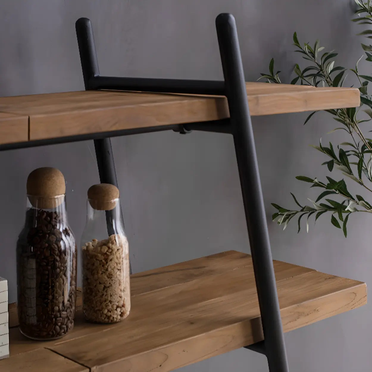Rustic Rectangular Brown Wood Ladder Bookshelf