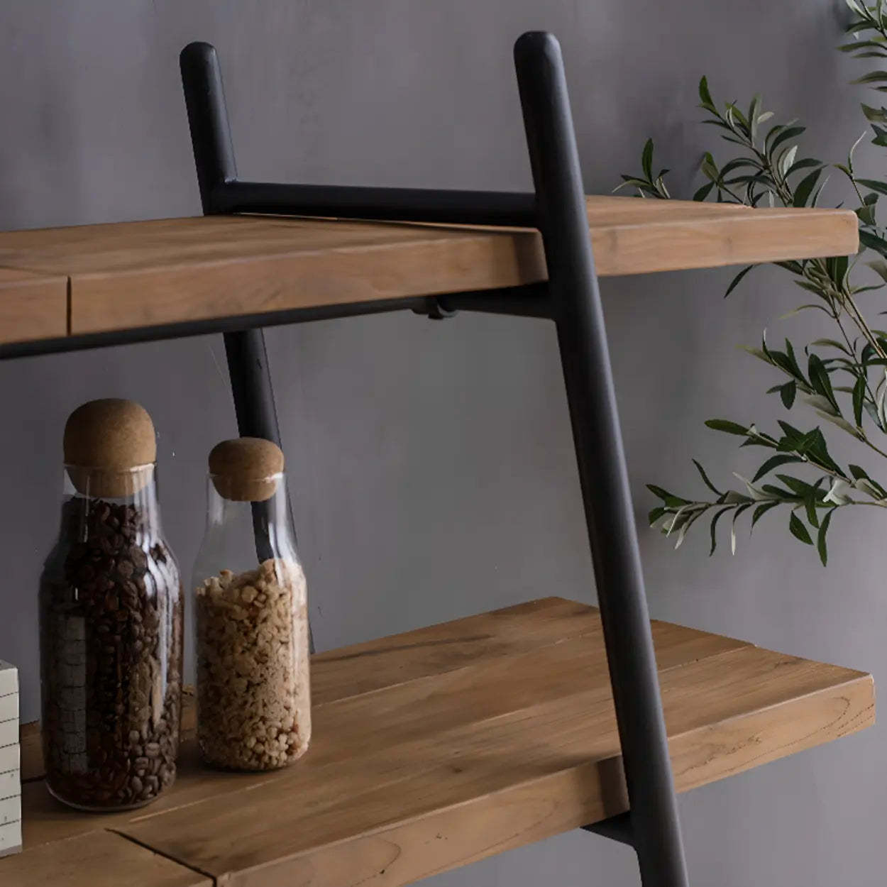 Rustic Rectangular Brown Wood Ladder Bookshelf