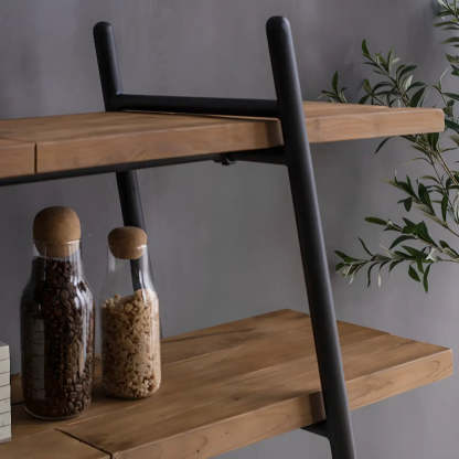 Rustic Rectangular Brown Wood Ladder Bookshelf