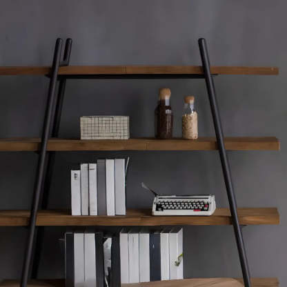Rustic Rectangular Brown Wood Ladder Bookshelf