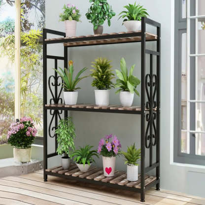 Rustic Black Pine Rectangular Plant Stand