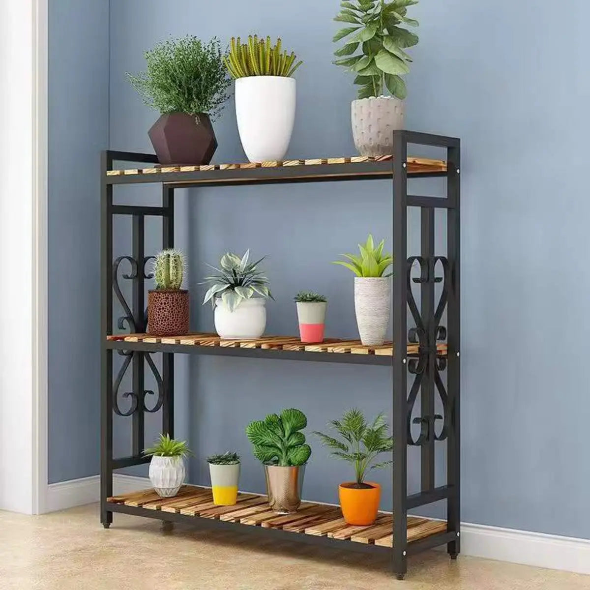 Rustic Black Pine Rectangular Plant Stand