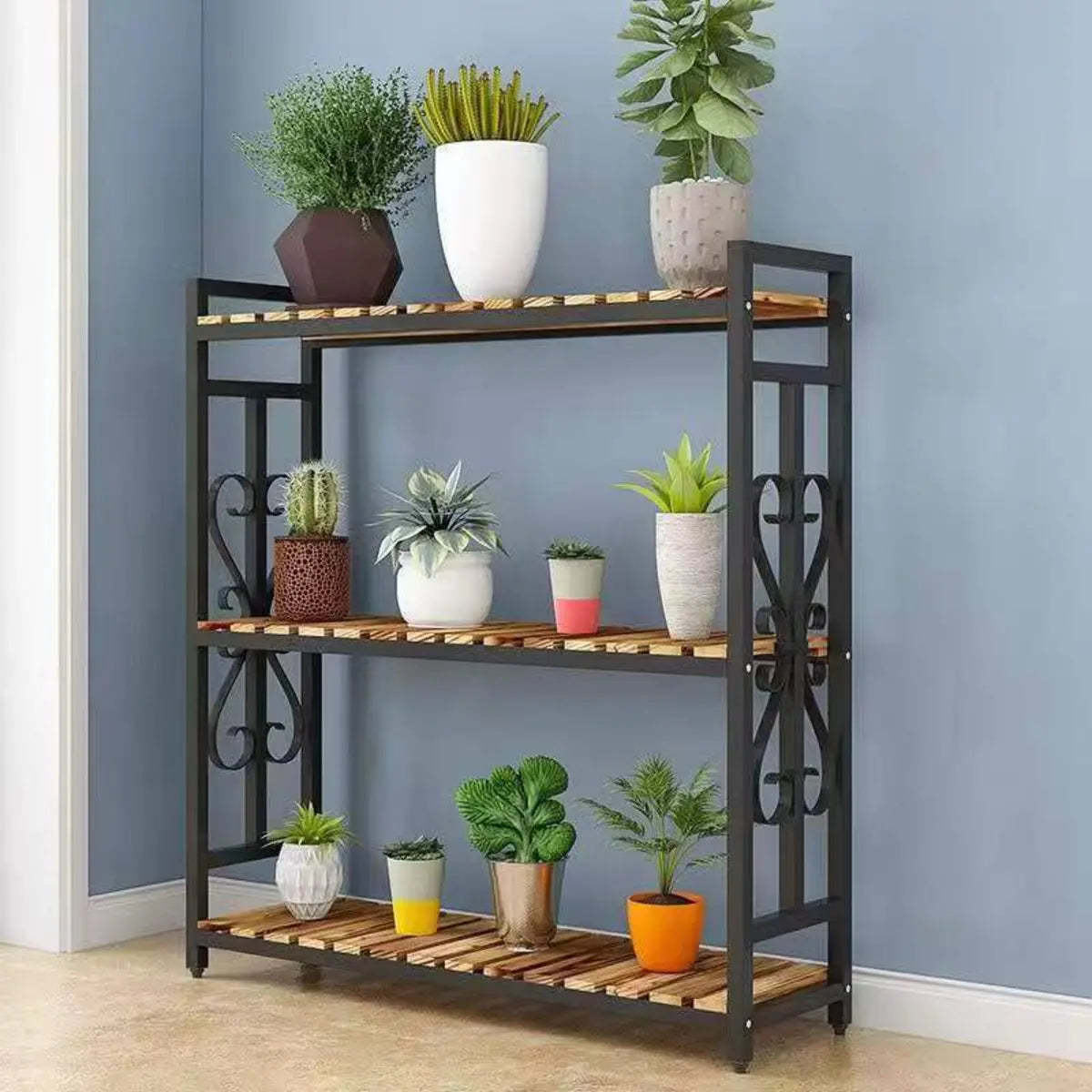Rustic Black Pine Rectangular Plant Stand