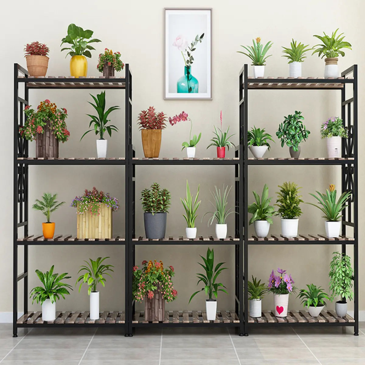 Rustic Black Pine Rectangular Plant Stand