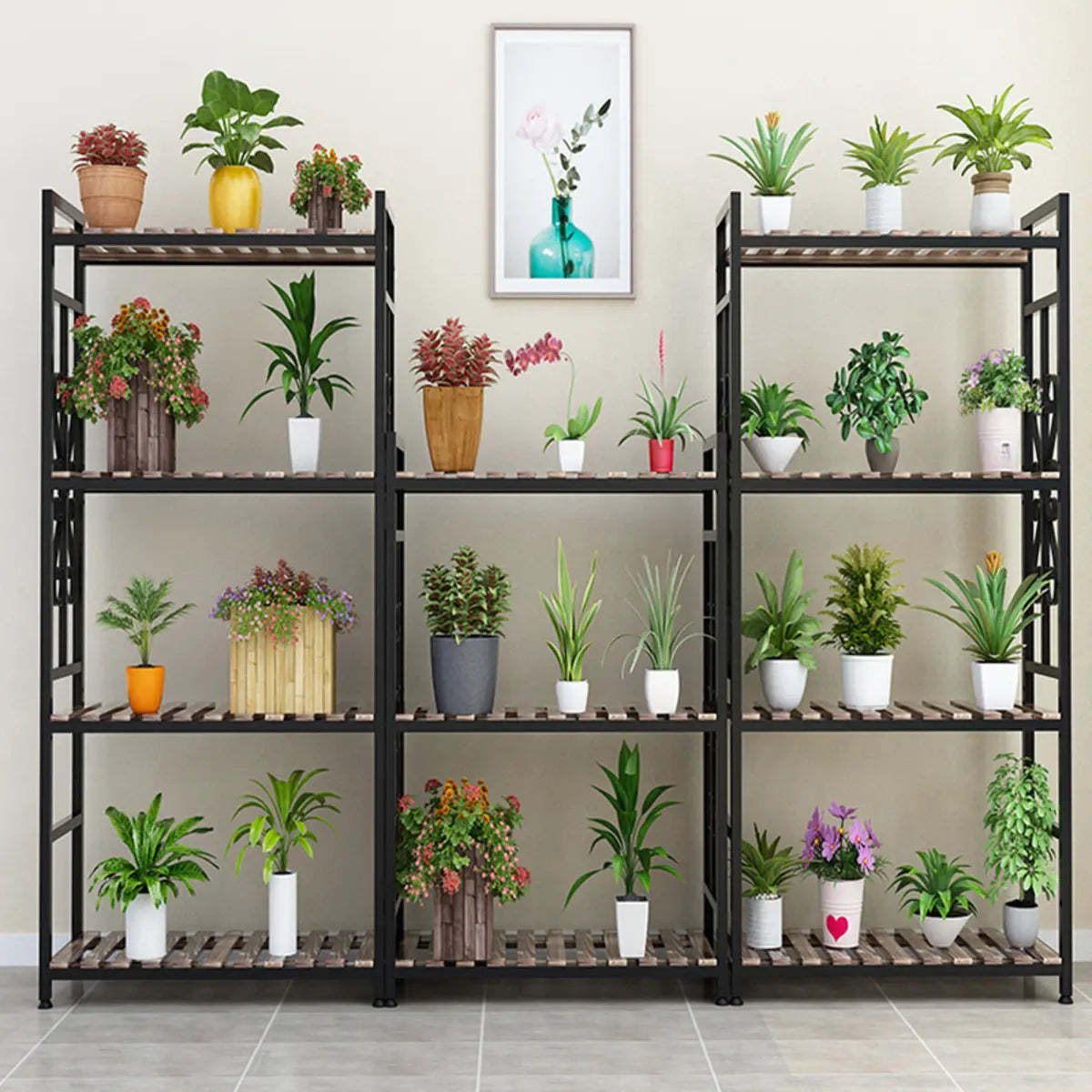 Rustic Black Pine Rectangular Plant Stand