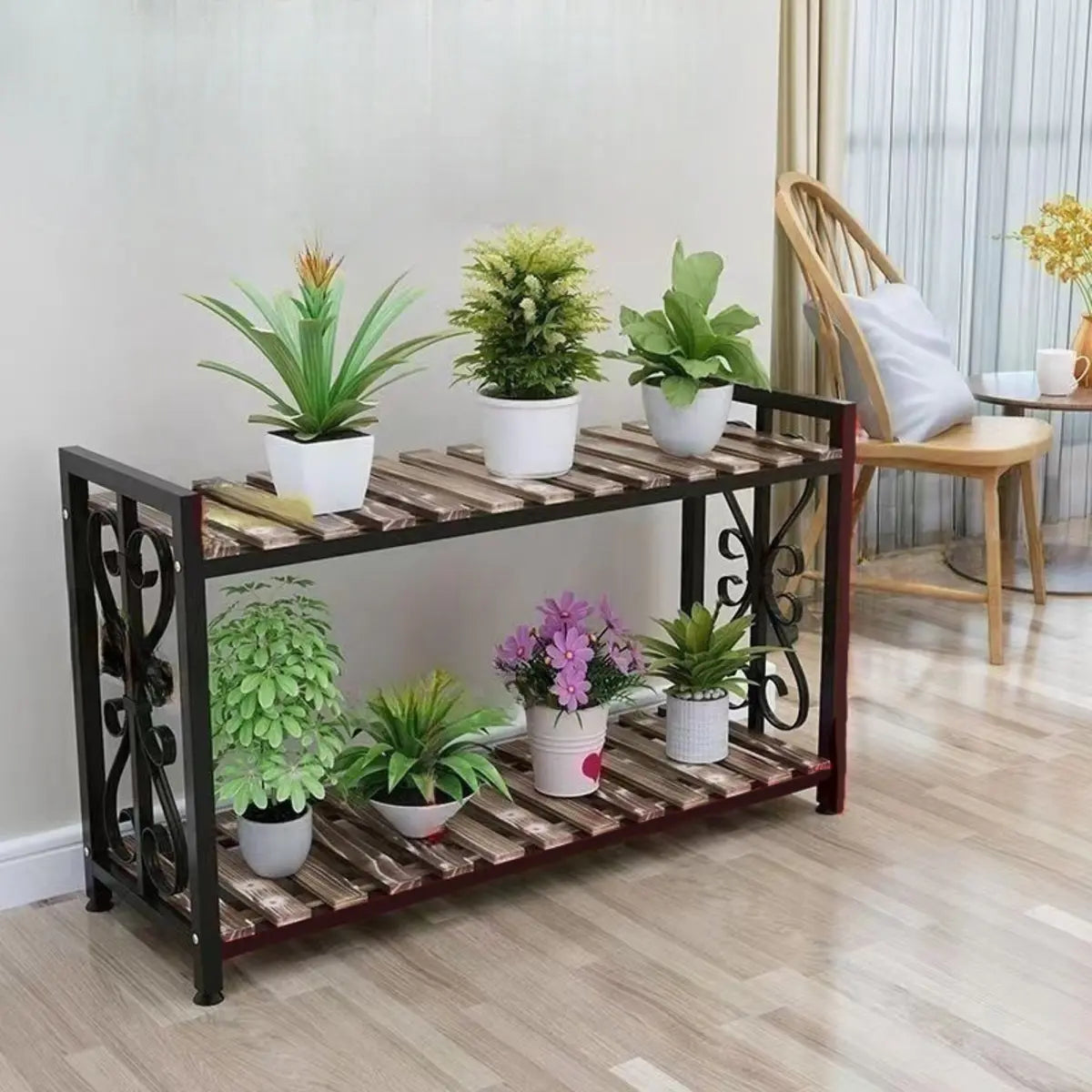 Rustic Black Pine Rectangular Plant Stand