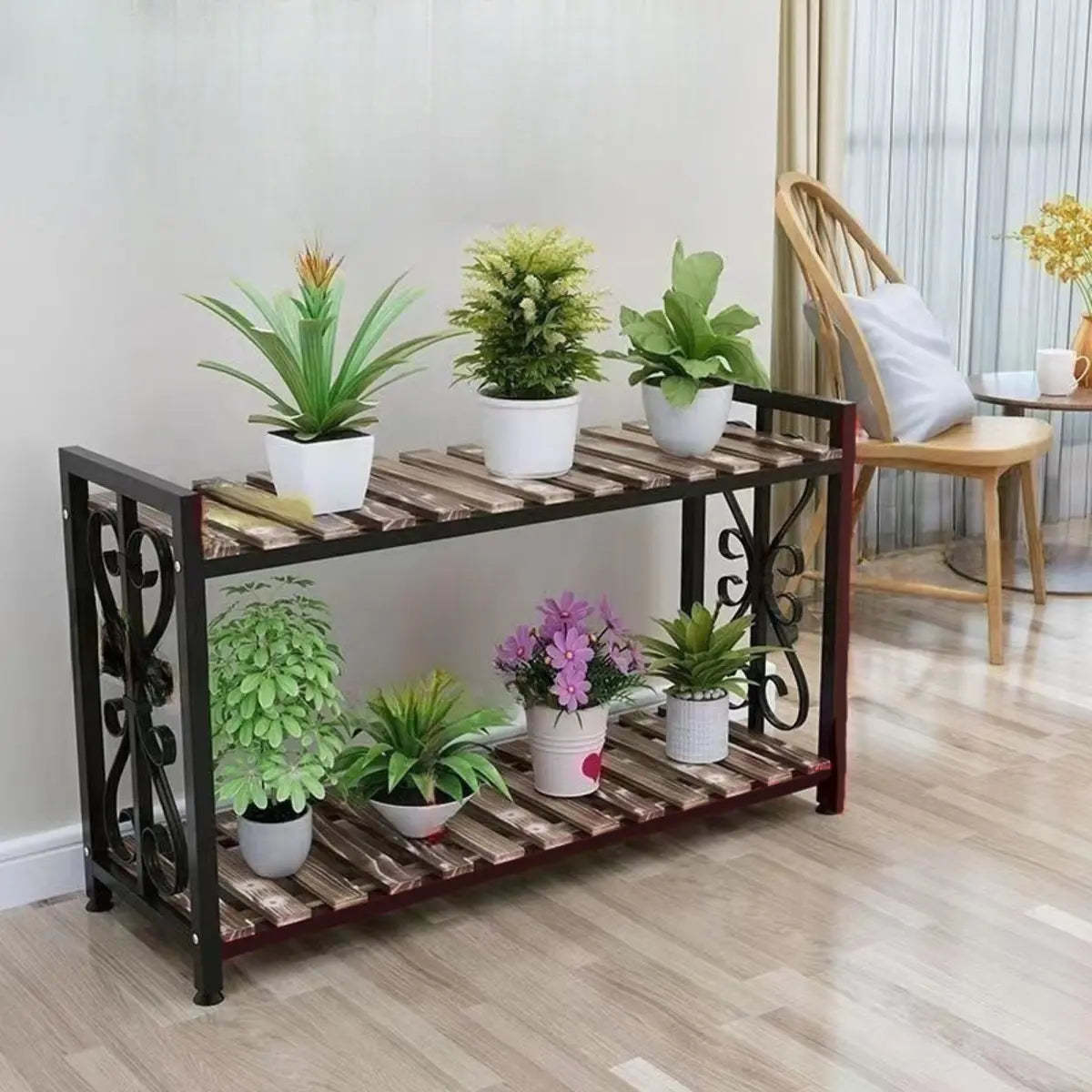 Rustic Black Pine Rectangular Plant Stand