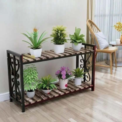 Rustic Black Pine Rectangular Plant Stand