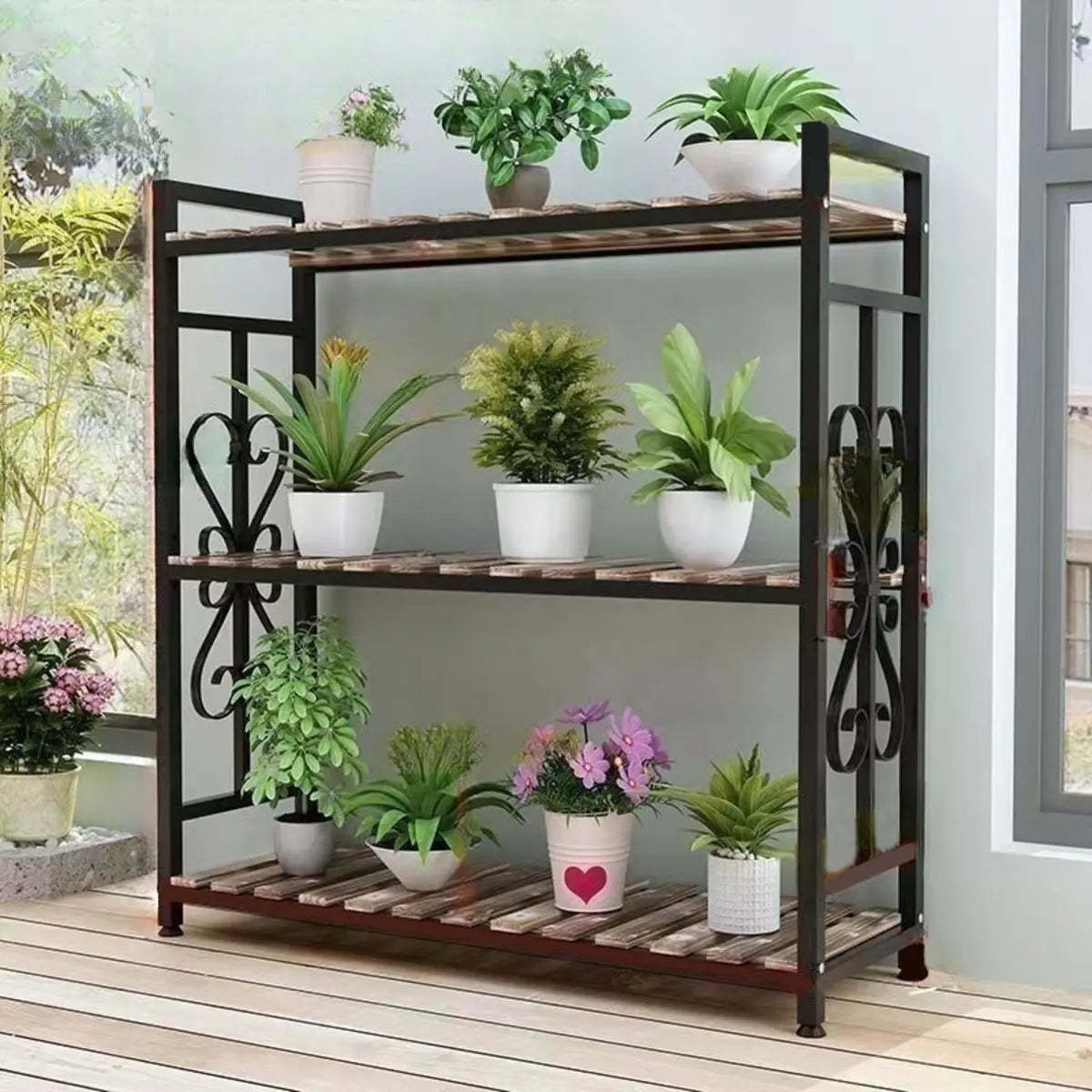 Rustic Black Pine Rectangular Plant Stand