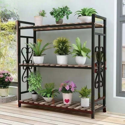 Rustic Black Pine Rectangular Plant Stand