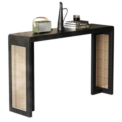 Rustic Rattan Panel Black Sled Console Table