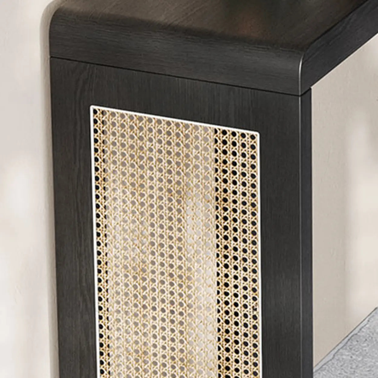Rustic Rattan Panel Black Sled Console Table