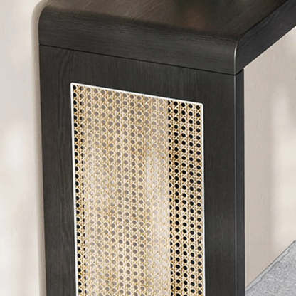 Rustic Rattan Panel Black Sled Console Table