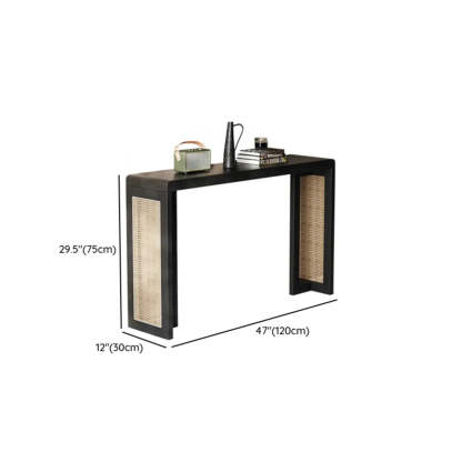 Rustic Rattan Panel Black Sled Console Table