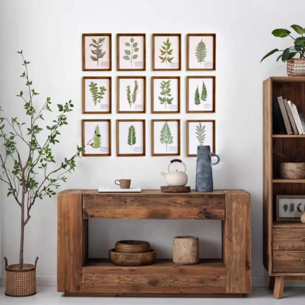 Rustic Rectangle Timber Brown Console with Shelf — 1