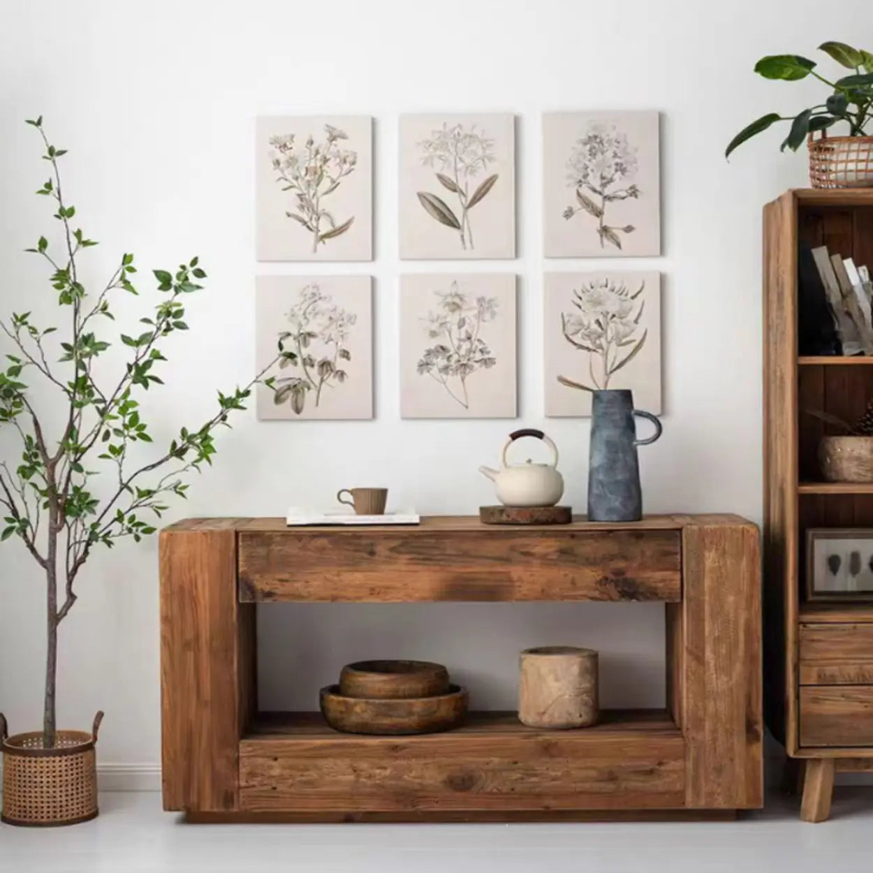 Rustic Rectangle Timber Brown Console with Shelf — 1