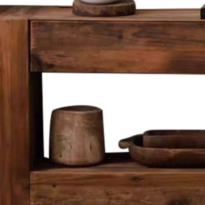 Rustic Rectangle Timber Brown Console with Shelf — 1