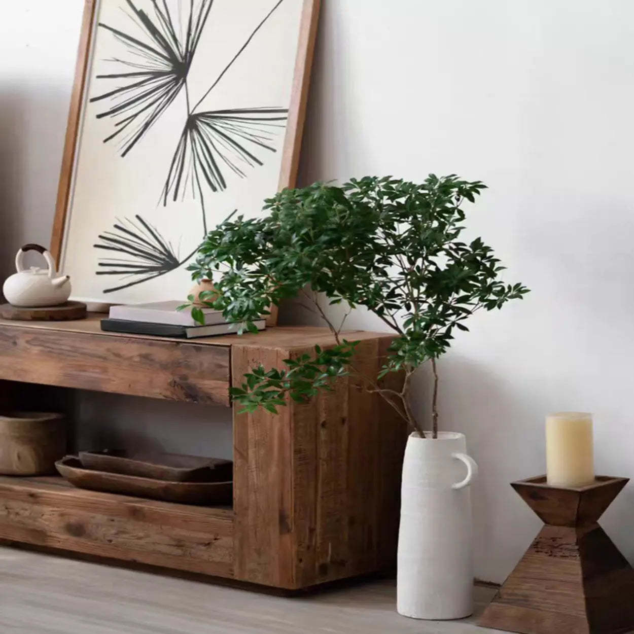 Rustic Rectangle Timber Brown Console with Shelf — 1