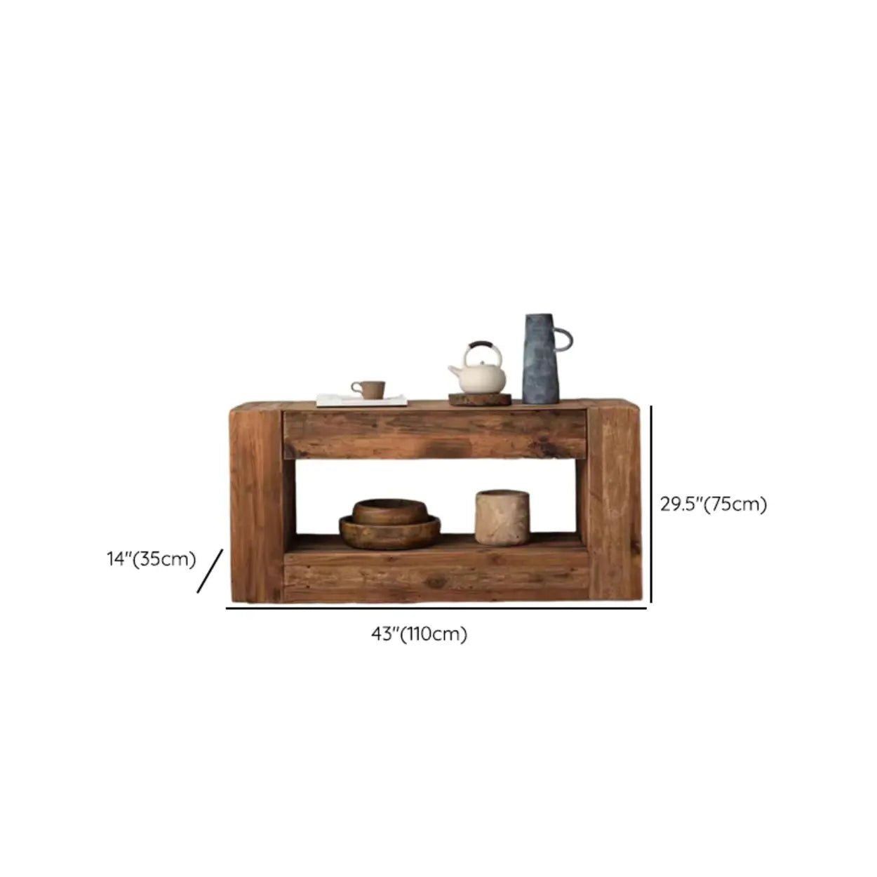 Rustic Rectangle Timber Brown Console with Shelf