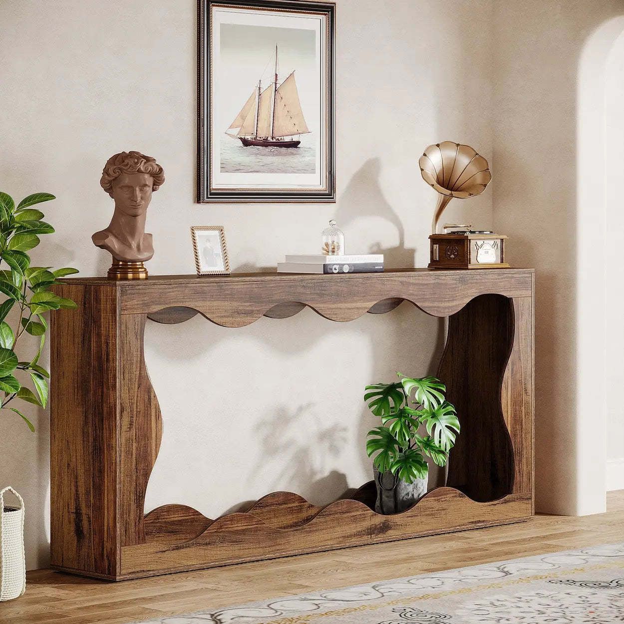 Rust wood end & side tables for hallway — 63" L x 12" W x 33" H / Brown