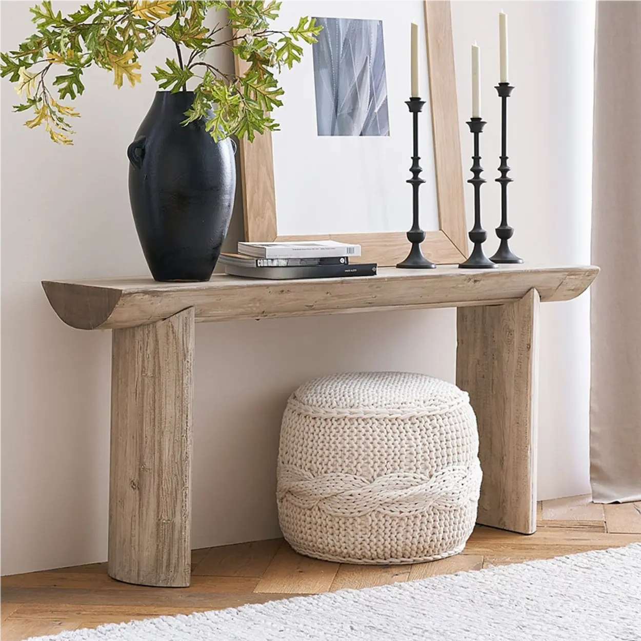 Rustic Rectangular Pine Sled-Base Console Table