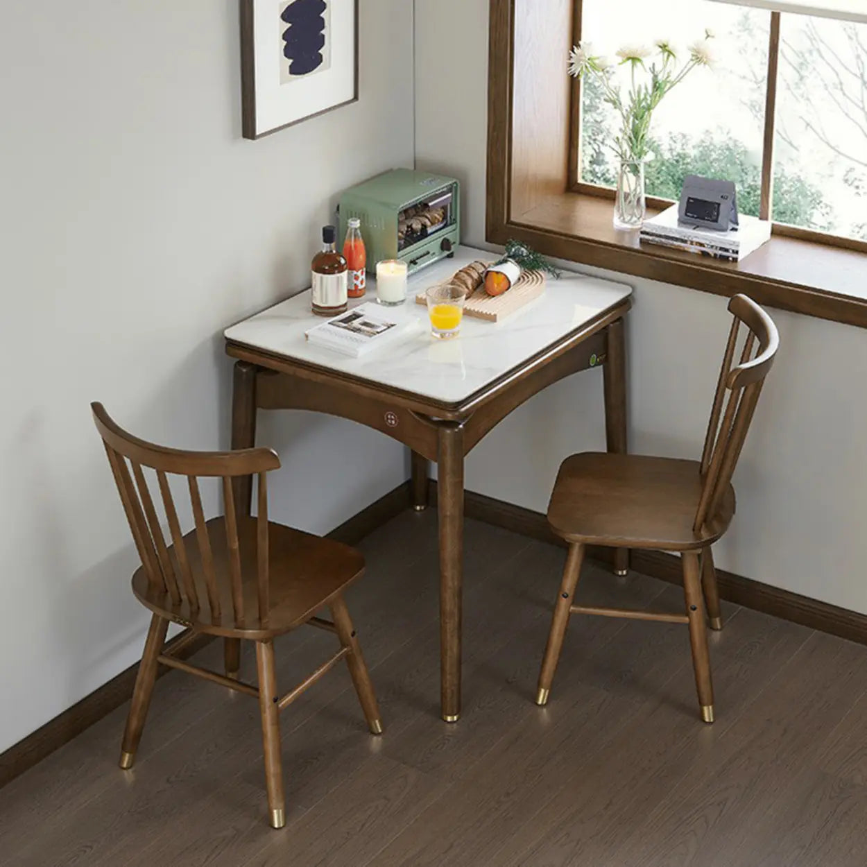 Rustic White Stone Wood Drop-Leaf Dining Table — Table Only