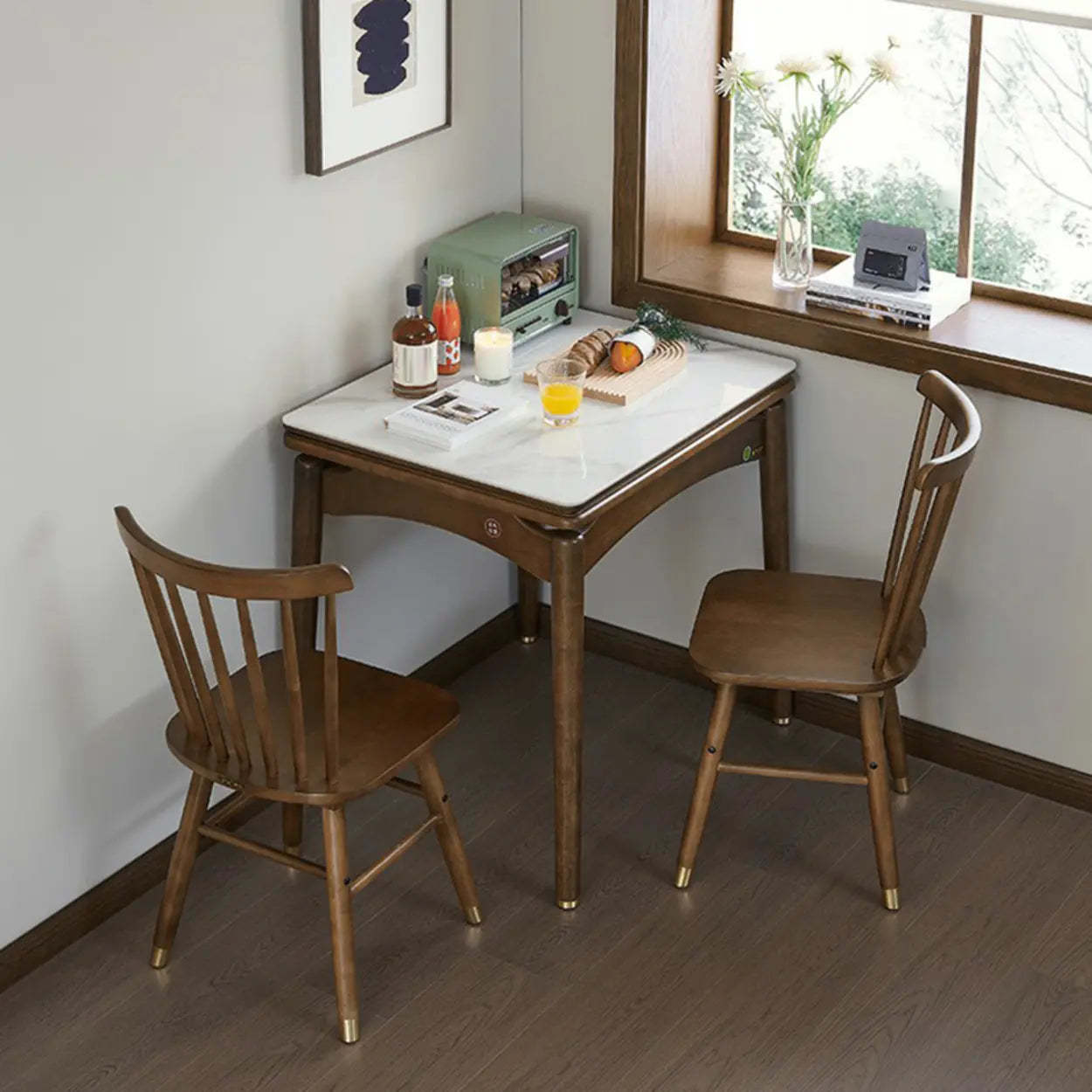 Rustic White Stone Wood Drop-Leaf Dining Table — Table Only