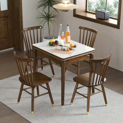 Rustic White Stone Wood Drop-Leaf Dining Table