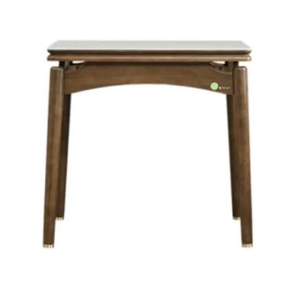 Rustic White Stone Wood Drop-Leaf Dining Table