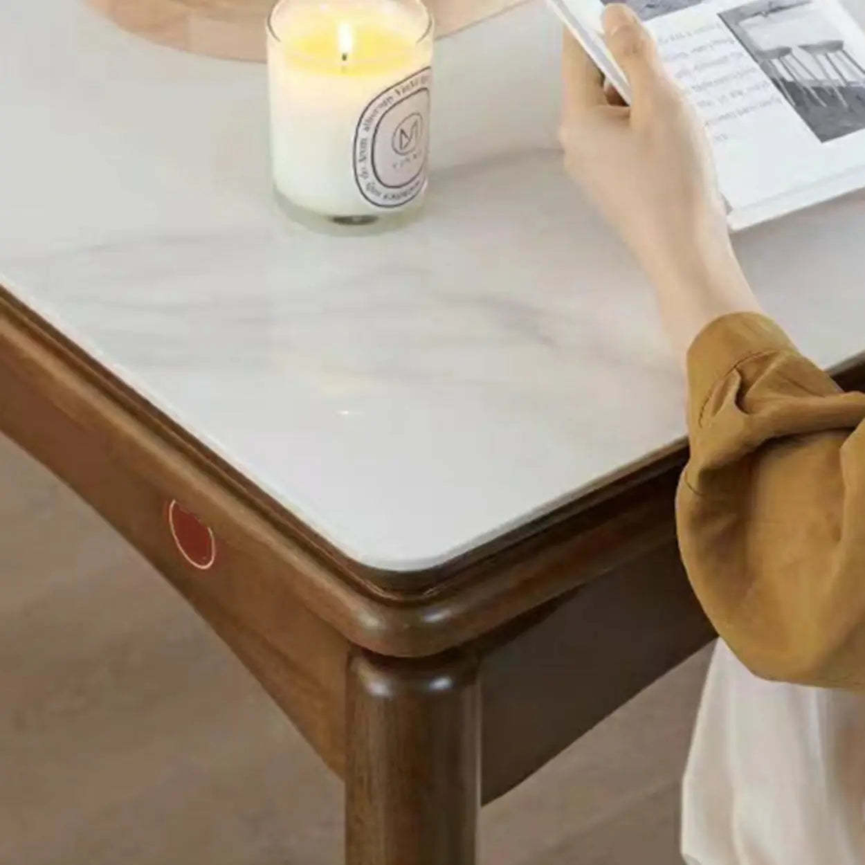 Rustic White Stone Wood Drop-Leaf Dining Table