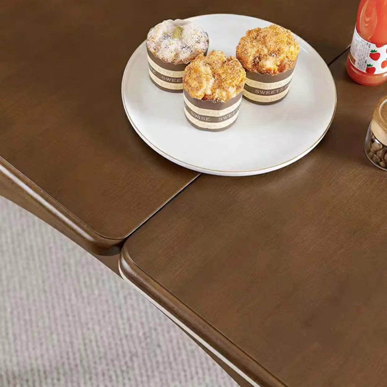 Rustic White Stone Wood Drop-Leaf Dining Table