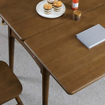 Rustic White Stone Wood Drop-Leaf Dining Table