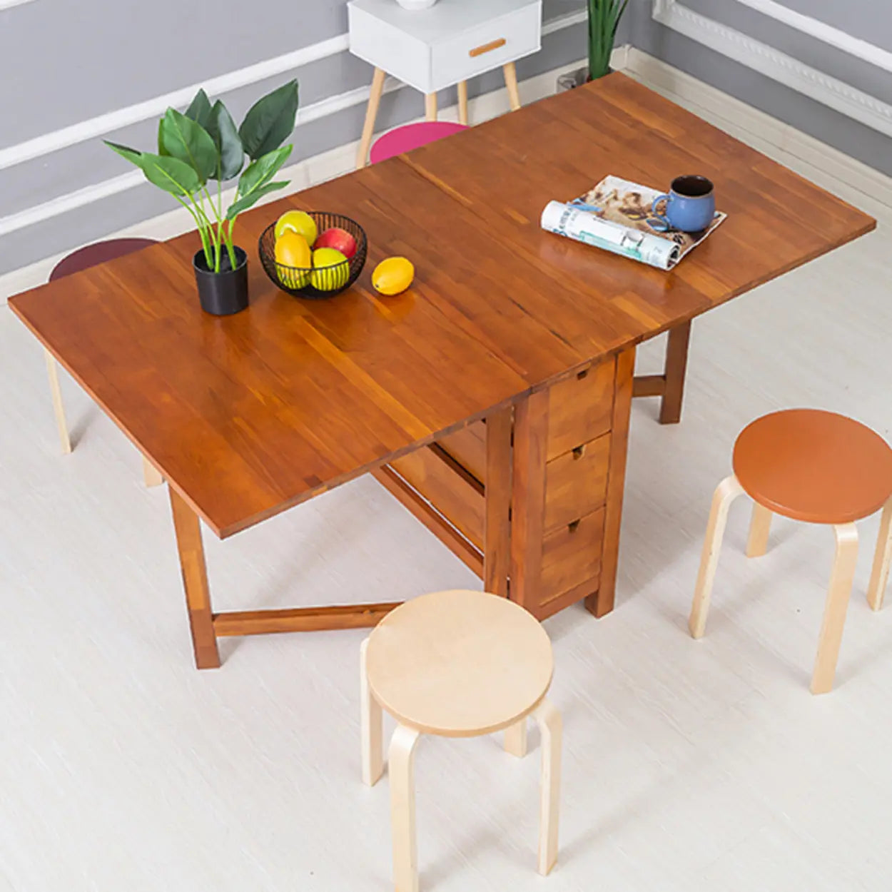 Rustic Wood Drop-Leaf Kitchen Dining Table