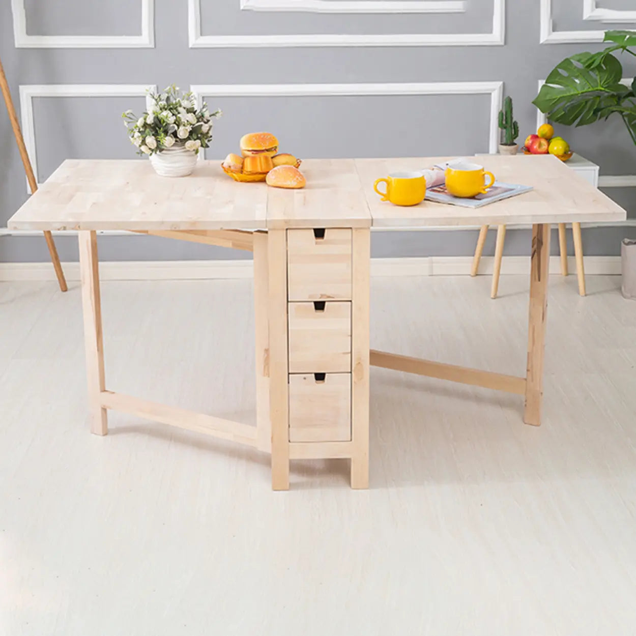 Rustic Wood Drop-Leaf Kitchen Dining Table