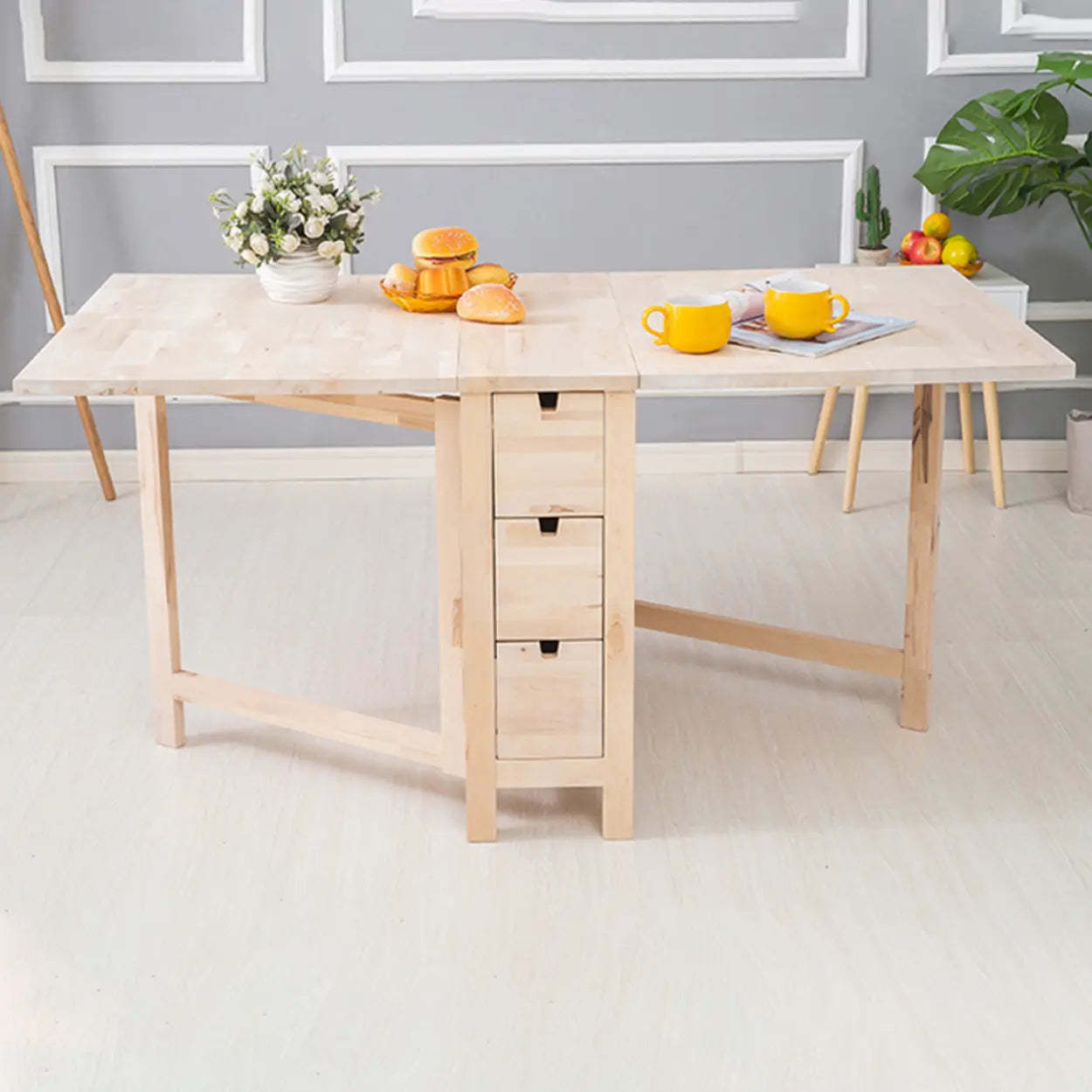 Rustic Wood Drop-Leaf Kitchen Dining Table