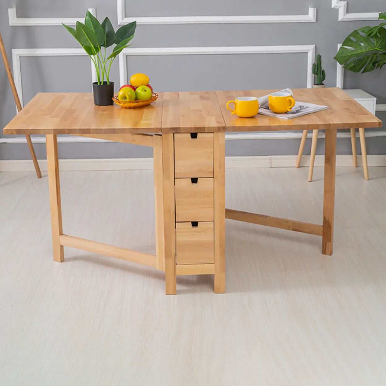 Rustic Wood Drop-Leaf Kitchen Dining Table — Natural Finish / Table Only