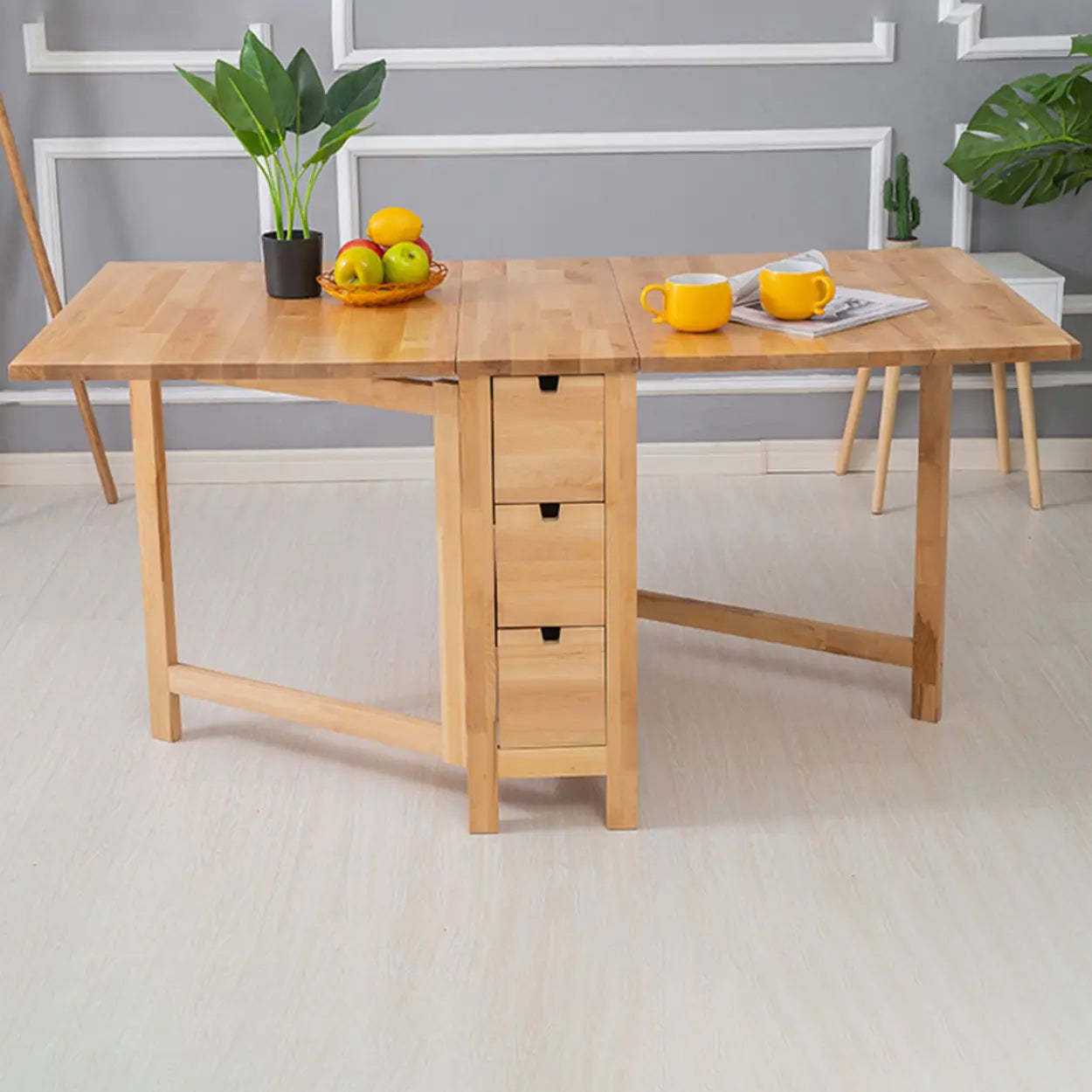 Rustic Wood Drop-Leaf Kitchen Dining Table — Natural Finish / Table Only