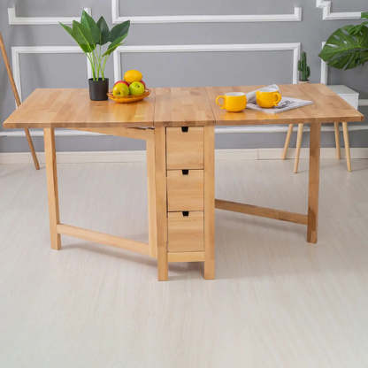Rustic Wood Drop-Leaf Kitchen Dining Table — Natural Finish / Table Only
