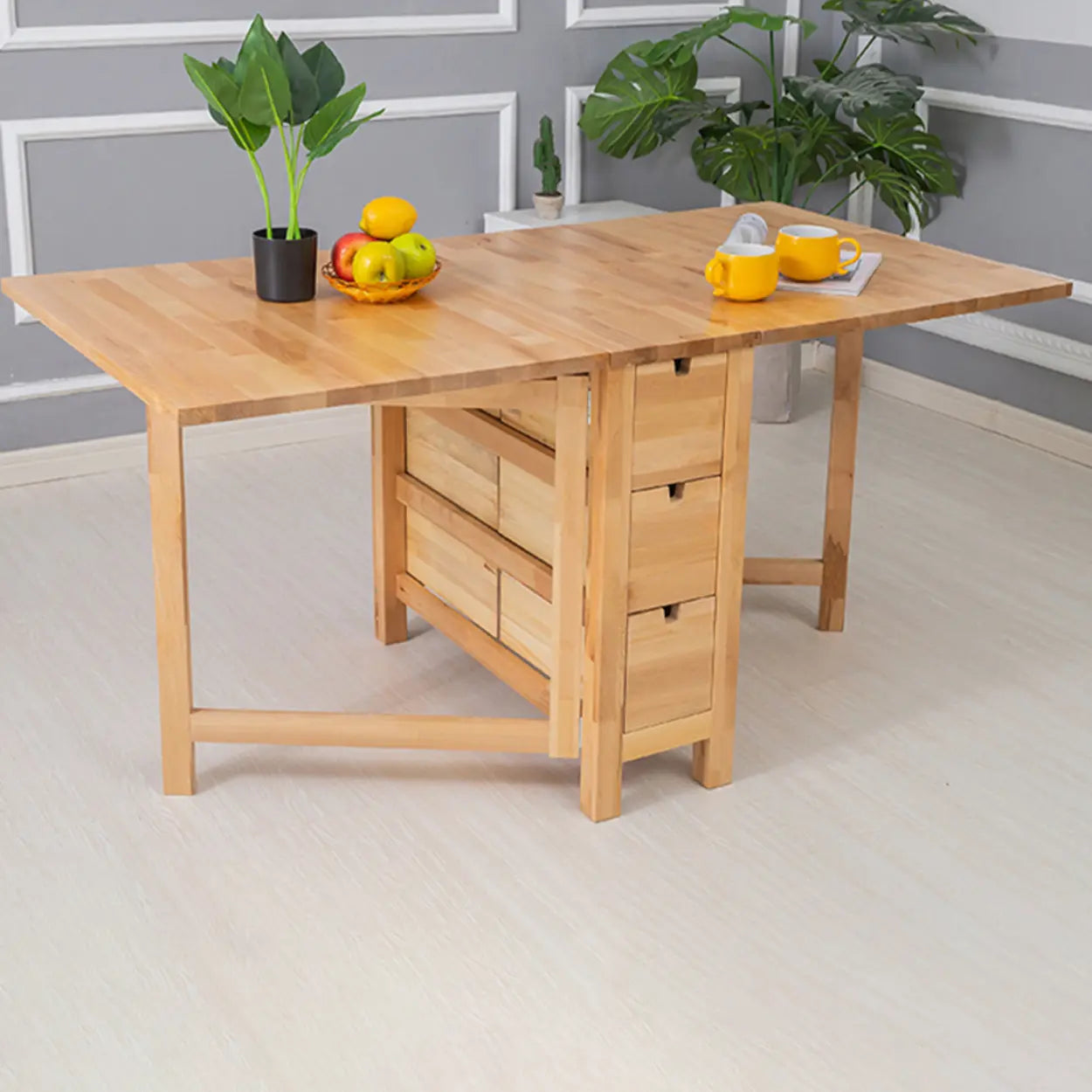 Rustic Wood Drop-Leaf Kitchen Dining Table